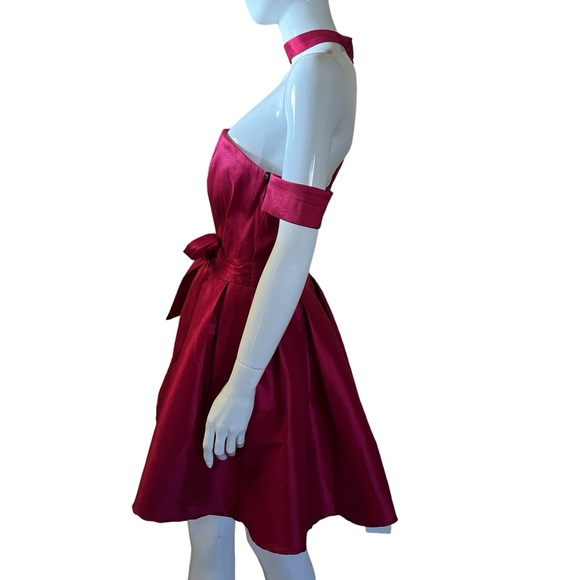 NWT Papaya Satin Bow-Tie Open Back/Shoulder Choker Red Mini Dress SZ L❤️ - Picture 8 of 15